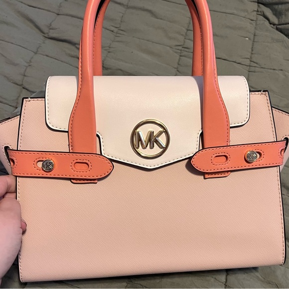 Michael Kors Carmen Medium Satchel - Pink and Tan - Picture 4 of 8